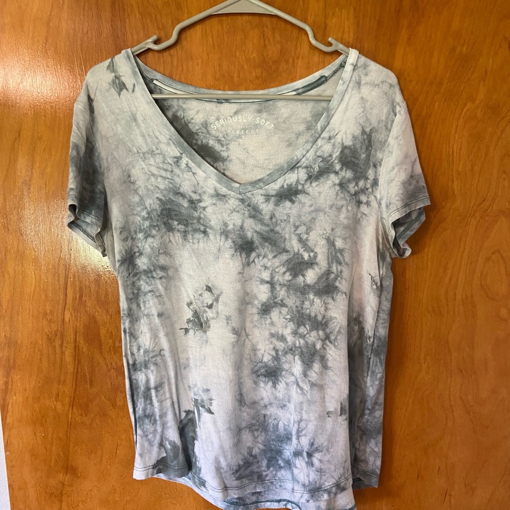 White and Green Tie Dye V neck